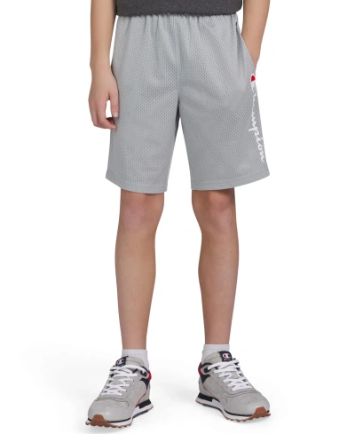 Champion Kids' Big Boys Logo Mesh 8" Active Shorts In Grey