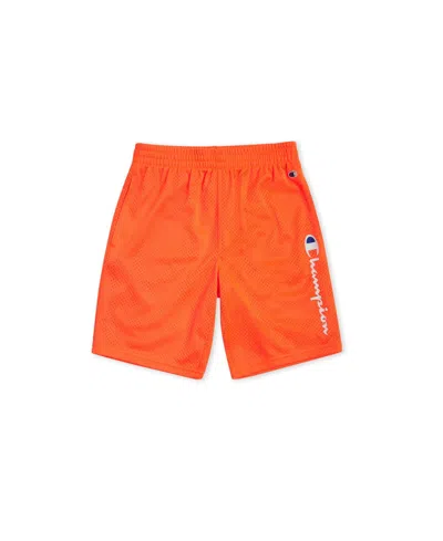 Champion Kids' Big Boys Logo Mesh 8" Active Shorts In Orange