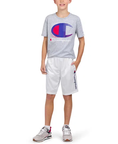 Champion Kids' Big Boys Logo Mesh 8" Active Shorts In White