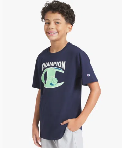 Champion Kids' Big Boys' Short-sleeve Round Neck Graphic T-shirt In Blue