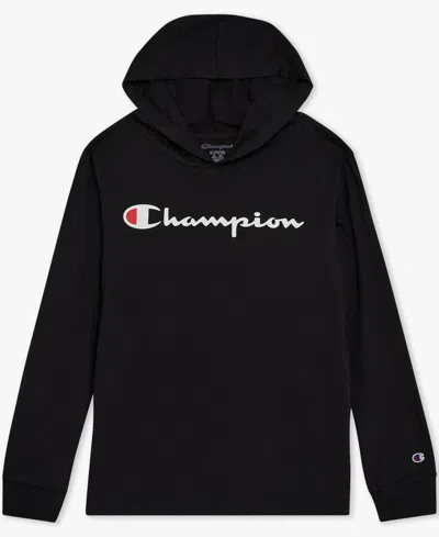 CHAMPION BIG BOYS SIGNATURE LOGO LONG-SLEEVE HOODED T-SHIRT