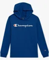 Champion Big Boys Signature Logo Long-sleeve Hooded T-shirt In Blue