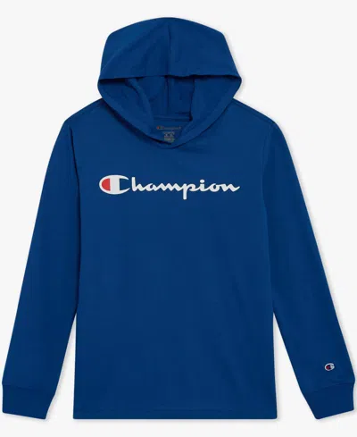 Champion Kids' Big Boys Signature Logo Long-sleeve Hooded T-shirt In Blue