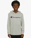 Champion Big Boys Signature Logo Long-sleeve Hooded T-shirt In Gray