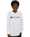Champion Big Boys Signature Logo Long-sleeve Hooded T-shirt In White