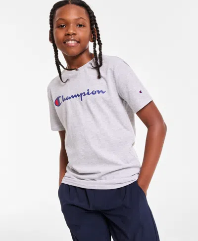 Champion Kids' Big Boys Signature Logo T-shirt In Heather Grey
