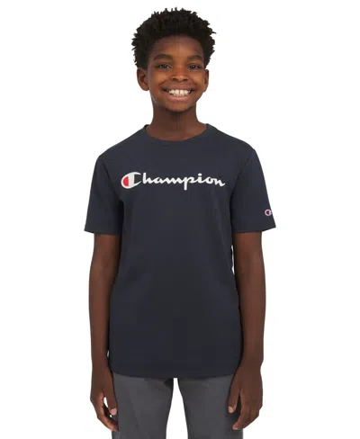 Champion Kids' Big Boys Signature Logo T-shirt In Navy