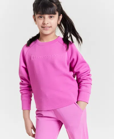 Champion Kids' Big Girls Active Ribbed Crewneck Sweatshirt In Rose Bud