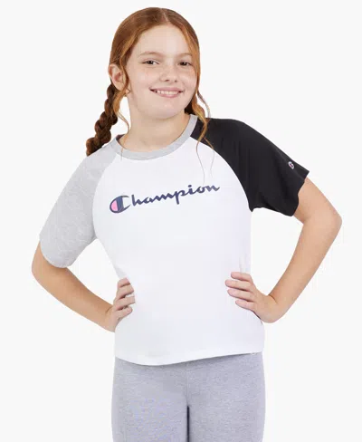Champion Kids' Big Girls Colorblock Meet Greet Crewneck T-shirt In White