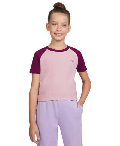 Champion Kids' Big Girls Colorblocked Crewneck Short-sleeve T-shirt In Sweet Lila
