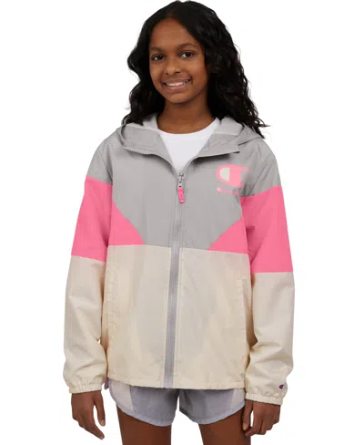 Champion Kids' Big Girls Colorblocked Windbreaker Jacket In Gray