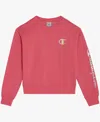 Champion Big Girls Pullover Crewneck Sweatshirt In Pink