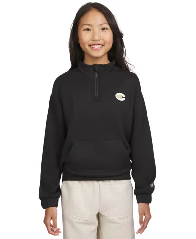 Champion Kids' Big Girls Quarter-zip Logo Sweatshirt In Black