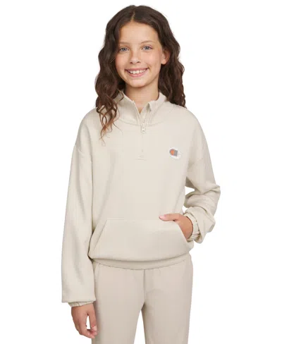 Champion Kids' Big Girls Quarter-zip Logo Sweatshirt In Putty