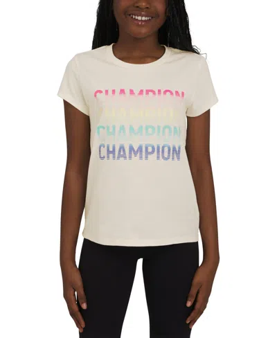 Champion Kids' Big Girls Short-sleeve Logo Graphic T-shirt In Neutral