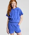 Champion Big Girls Terry Smocked-waist Pullover Hoodie In Blue