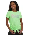 Champion Big Girls Tie-front Logo T-shirt In Green