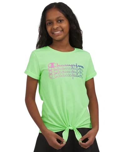 Champion Kids' Big Girls Tie-front Logo T-shirt In Green