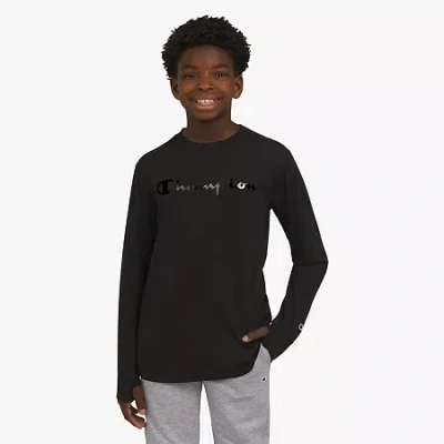 Champion Big Kid Boys Crew Neck Long Sleeve Regular Fit Graphic T-shirt In Black