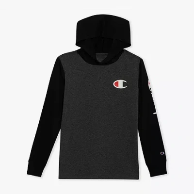 Champion Big Kid Boys Hooded Long Sleeve Regular Fit Graphic T-shirt In Black