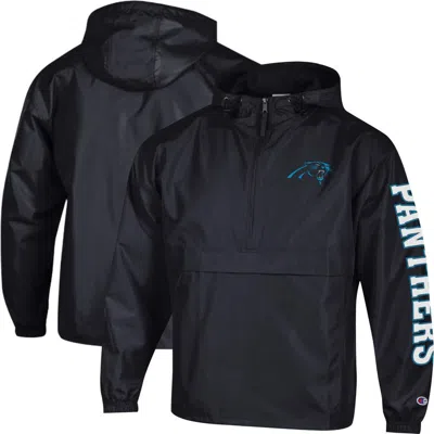 Champion Black Carolina Panthers Packable Hooded Windbreaker Half-zip Jacket In Blue