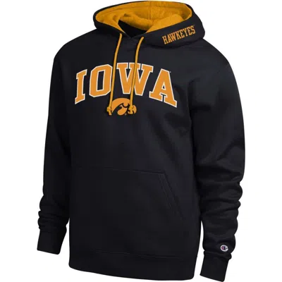 Champion Black Iowa Hawkeyes Arch Tackle Twill Hoodie