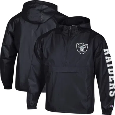 Champion Black Las Vegas Raiders Packable Hooded Windbreaker Half-zip Jacket