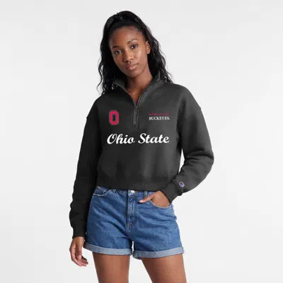 Champion Black Ohio State Buckeyes Academic Triumph Quarter-zip Tri-blend Pullover In Gray