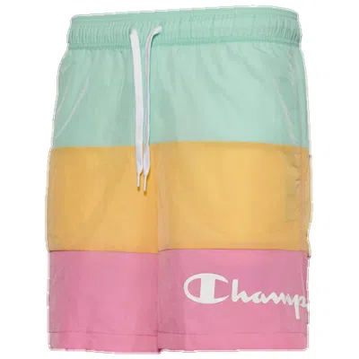 Champion Block Beach Shorts 8" In Mens Clean Mint/orange/pink Ribbon In Multi