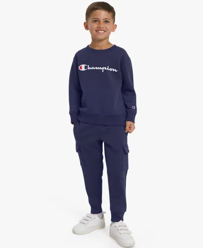 Champion Kids' Boys 4-7 Crewneck T-shirt And Pants, 2-piece Set In Blue