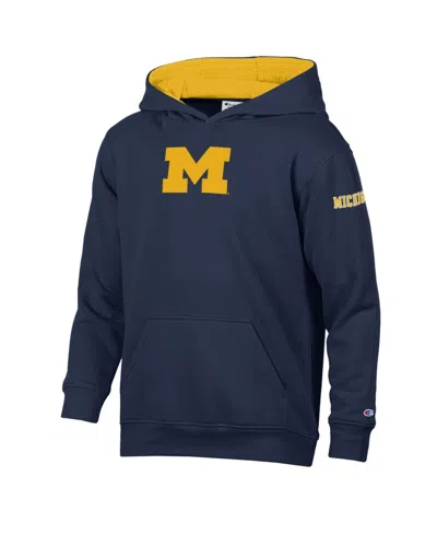 Champion Kids' Boys' And Girls' 4-16 Michigan Wolverines Volume Fleece Loose-fit Kangaroo Pocket Hoodie In Blue