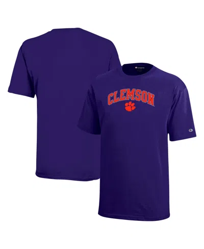 Champion Kids' Boys' And Girls' 4-20 Clemson Tigers Arch Over Logo Jersey Cotton T-shirt In Blue