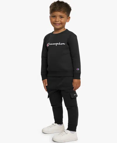 Champion Babies' Boys Toddler 2t-4t Crewneck T-shirt And Pants, 2-piece Set In Black