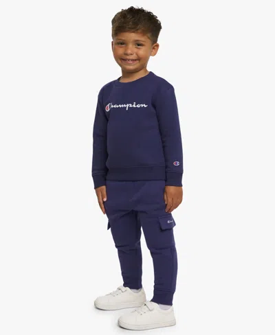 Champion Babies' Boys Toddler 2t-4t Crewneck T-shirt And Pants, 2-piece Set In Blue