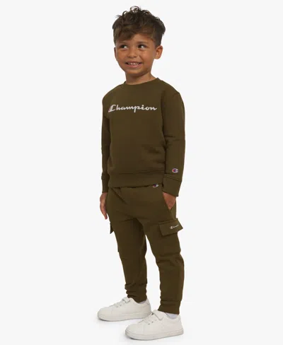 Champion Babies' Boys Toddler 2t-4t Crewneck T-shirt And Pants, 2-piece Set In Brown