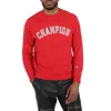Champion Bright Red French Terry Varsity Crewneck Sweatshirt In Red