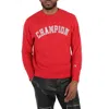 Champion Bright Red French Terry Varsity Crewneck Sweatshirt In Red