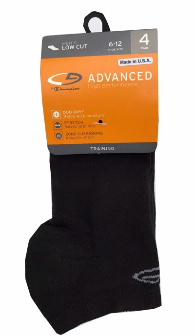 Pre-owned Champion C9 By ® Men's Black 4-pack Low Cut Socks " Double Dry® " Made In Usa