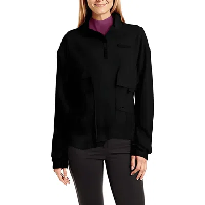Champion Campus Pique 1/4 Zip Womens Pocket Cotton Crop Sweater In Black
