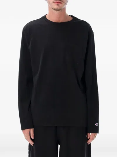 Champion Long Sleeve T-shirt With Chest Pocket And Ribbed Cuffs In Black