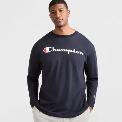 Champion Classic Graphic Long-sleeve T-shirt, Script Logo - Big & Tall In Blue