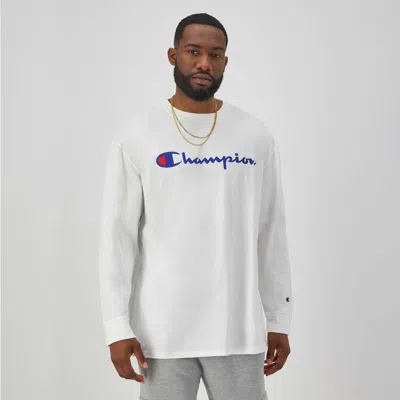 Champion Classic Graphic Long-sleeve T-shirt, Script Logo - Big & Tall In White