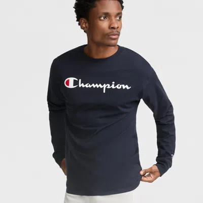 Champion Classic Graphic Long-sleeve T-shirt, Script Logo In Blue