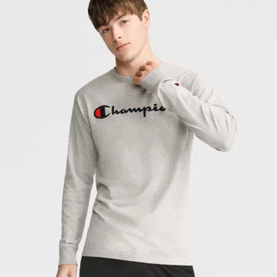 Champion Classic Graphic Long-sleeve T-shirt, Script Logo In Gray