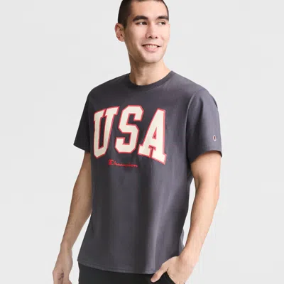 Champion Classic Graphic T-shirt, Usa Block Logo In Gray