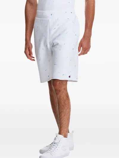 Champion C-life Reverse Weave Paint Splatter Shorts In White
