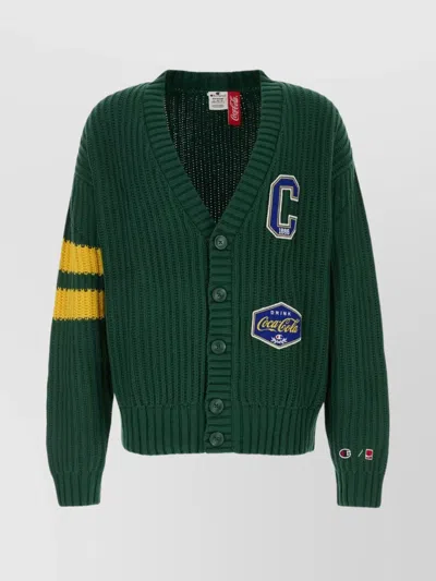 Champion Coca Cola V Neck Patch Sweater In Green