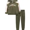 Champion Colorblocked Graphic Hoodie & Joggers Set In Green