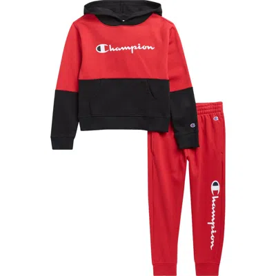 Champion Kids'  Colorblocked Graphic Hoodie & Joggers Set In Red