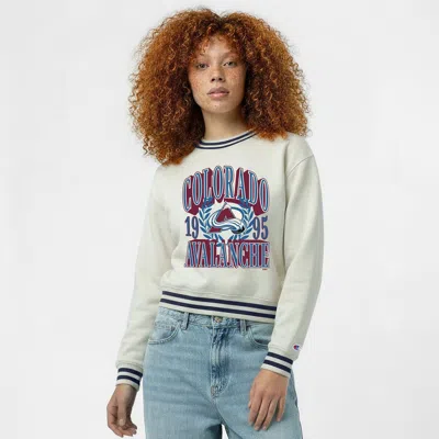 Champion Cream Colorado Avalanche Bold Laurels Reverse Weave Yarn Crewneck Sweatshirt In White